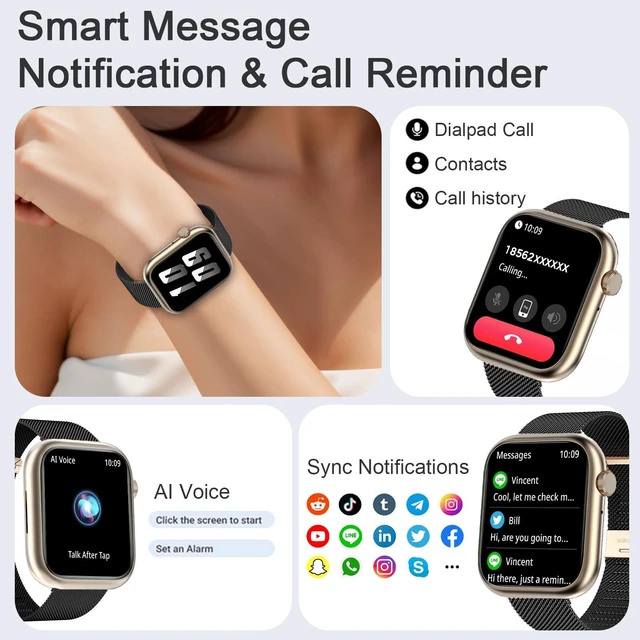 Alt view image 2 of 7 - Smart Watches for Men Women(Answer/Make Calls),7 Day Battery Fitness Watch with SpO2/HR/Sleep/BP Monitor,120+ Sports Activity Trackers,IP68,120+Dials Watches for Women,2 Bands,BlackGold