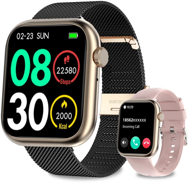Main image of Smart Watches for Men Women(Answer/Make Calls),7 Day Battery Fitness Watch with SpO2/HR/Sleep/BP Monitor,120+ Sports Activity Trackers,IP68,120+Dials Watches for Women,2 Bands,BlackGold