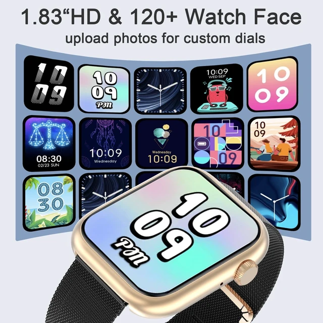Alt view image 5 of 7 - Smart Watches for Men Women(Answer/Make Calls),7 Day Battery Fitness Watch with SpO2/HR/Sleep/BP Monitor,120+ Sports Activity Trackers,IP68,120+Dials Watches for Women,2 Bands,BlackGold