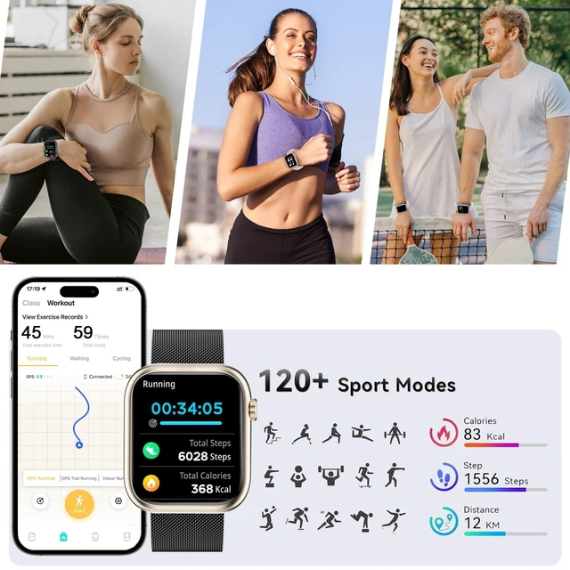 Alt view image 3 of 7 - Smart Watches for Men Women(Answer/Make Calls),7 Day Battery Fitness Watch with SpO2/HR/Sleep/BP Monitor,120+ Sports Activity Trackers,IP68,120+Dials Watches for Women,2 Bands,BlackGold
