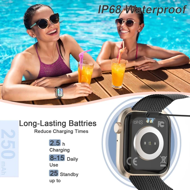Alt view image 7 of 7 - Smart Watches for Men Women(Answer/Make Calls),7 Day Battery Fitness Watch with SpO2/HR/Sleep/BP Monitor,120+ Sports Activity Trackers,IP68,120+Dials Watches for Women,2 Bands,BlackGold