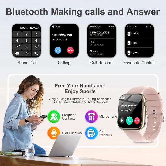 Alt view image 3 of 7 - Smart Watches for Women with Bluetooth Calls,7 Days Battery,1.83" Fitness Tracker with HR/Sleep/BP Monitor,110+ Sports IP68 Activity Trackers for Android Phones Pink
