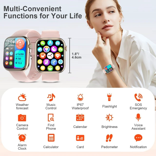Alt view image 5 of 7 - Smart Watches for Women with Bluetooth Calls,7 Days Battery,1.83" Fitness Tracker with HR/Sleep/BP Monitor,110+ Sports IP68 Activity Trackers for Android Phones Pink