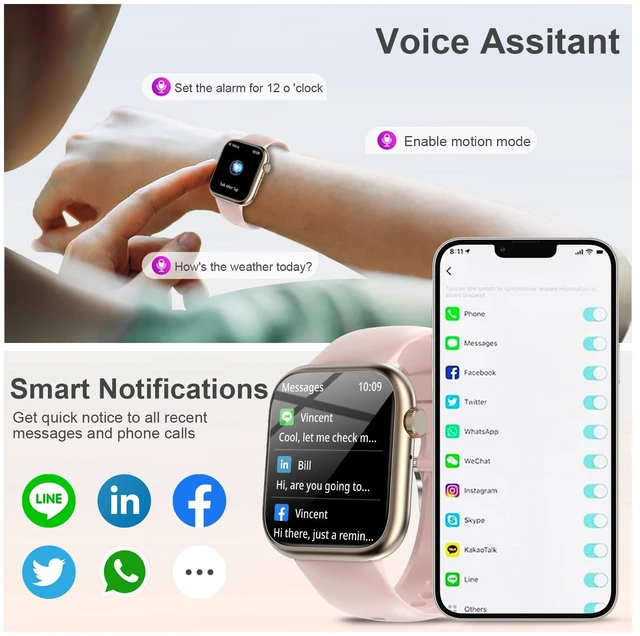 Alt view image 4 of 7 - Smart Watches for Women with Bluetooth Calls,7 Days Battery,1.83" Fitness Tracker with HR/Sleep/BP Monitor,110+ Sports IP68 Activity Trackers for Android Phones Pink
