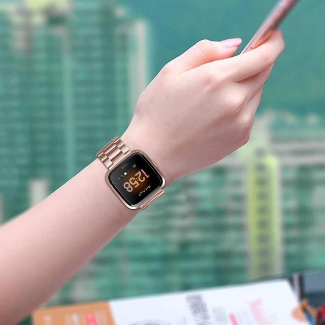 Alt view image 2 of 7 - Metal Band Compatible with Fitbit Versa 2 1&Lite Edition Solid Stainless Steel Strap, Replacement Wristband, Business Bracelet, for Women Men, All-day Comfort