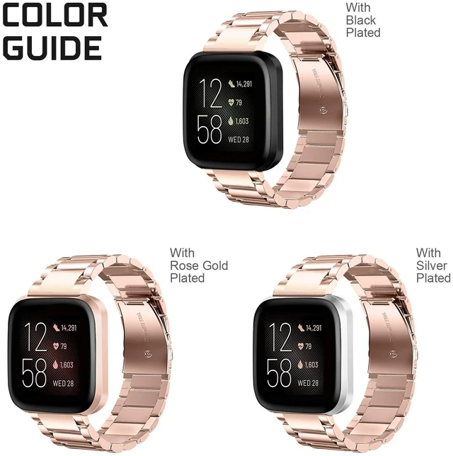 Alt view image 6 of 7 - Metal Band Compatible with Fitbit Versa 2 1&Lite Edition Solid Stainless Steel Strap, Replacement Wristband, Business Bracelet, for Women Men, All-day Comfort