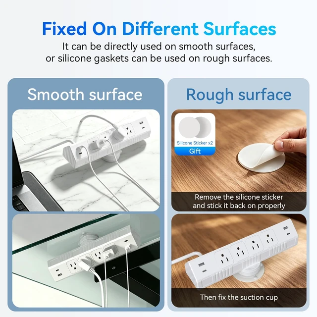 Alt view image 6 of 7 - Desktop Suction Cup Power Strip 4.9Ft,Table Surge Protector