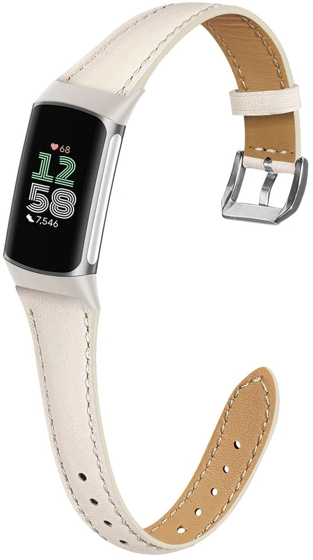 Main image of Slim Leather Band Compatible with Fitbit Charge 6/Fitbit Charge 5 Watch Band,Soft Genuine Leather Adjustable Sport Straps for Women Men