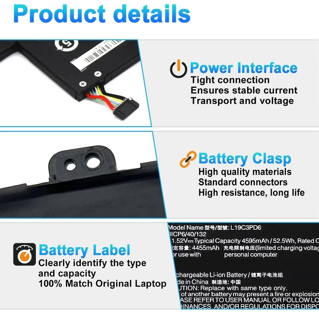 Alt view image 3 of 7 - L19C3PD6 L19M3PD6 Laptop Battery Replacement for Lenovo ideapad Flex 5-14IIL05 5-14ITL05 5-15IIL05 5-15ALC05 5-14ARE05 Series L19L3PD6 L19D3PD6 5B10X49077 5B10X49073 5B10X49075 5B10X49072