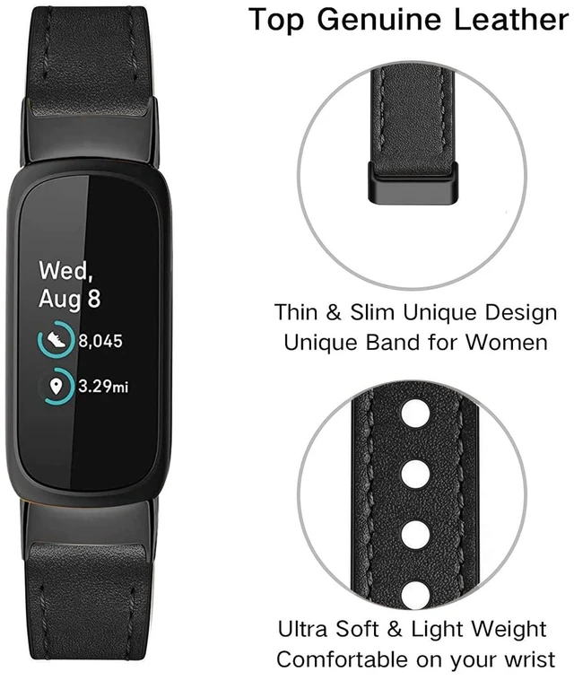 Alt view image 6 of 6 - Leather Band,Black,For Fitbit Inspire 2/1 for Fitbit Inspire 3/2/1 Bands,Adjustable,Sport,Replacement Straps,for Women & Men
