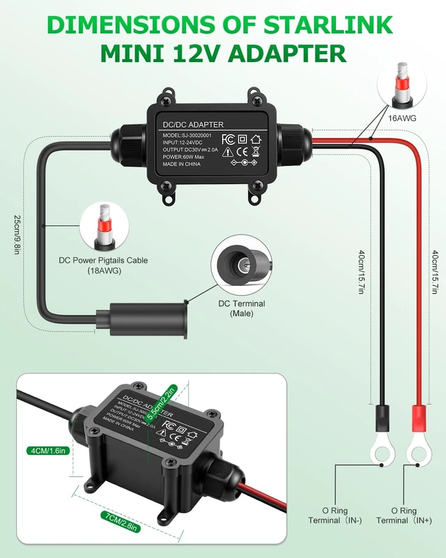 Alt view image 3 of 6 - Starlink Mini Power Supply 12V to 30V Starlink Mini 12V Adapter Waterproof No Voltage Drop Starlink Mini 12V Adapter DC Step Up Converter with O Ring Terminal,Waterproof IP65 for RV Off-Grid Marine