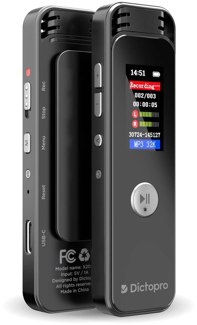 Main image of X200 Digital Voice Activated Recorder with Playback, 16GB 1100H max capacity, 20H battery life, 10m range, password lock, A-B repeat, variable speed, USB-C charging