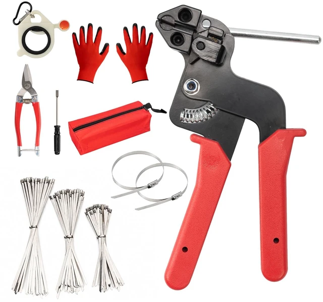 Main image of Stainless Steel Cable Tie Gun Kit with 150PCS Metal Zip Ties Heavy Duty Outdoor Use Adjustable Tension Control Fast Tightening & Cutting Rust Resistant Fence Automotive Exhaust