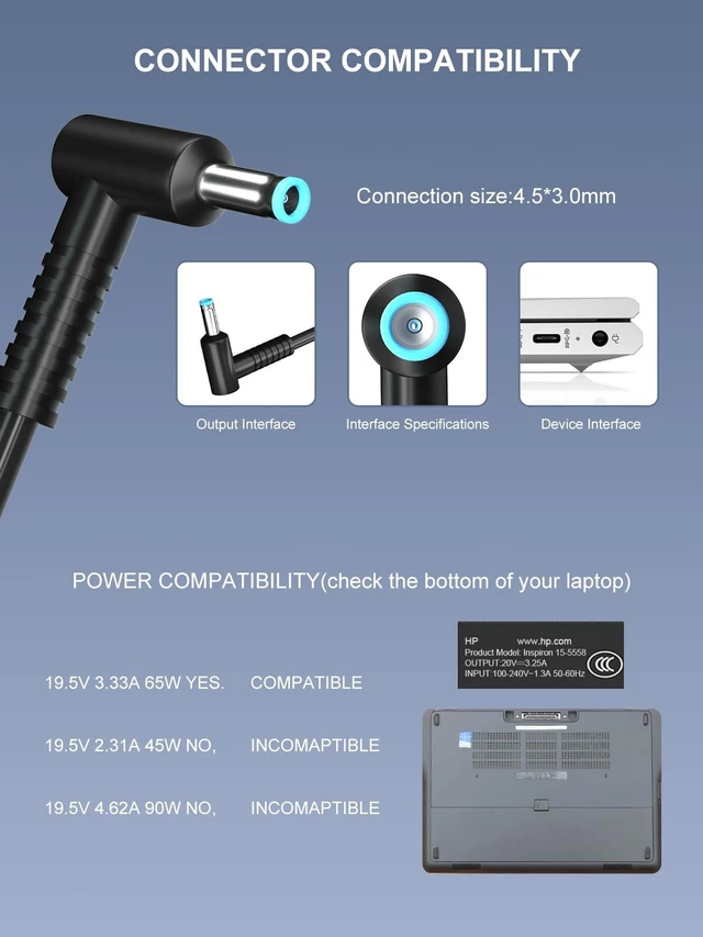 Alt view image 2 of 6 - 45W Charger for HP Model 15 Laptop: 15-dy 15-fd Power Cord Replacement Revive your HP 15 instantly! Snug 4.5mm blue tip guarantees no loose connections. Safely power up & get back to business