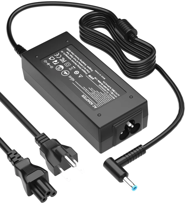 Main image of 45W Charger for HP Model 15 Laptop: 15-dy 15-fd Power Cord Replacement Revive your HP 15 instantly! Snug 4.5mm blue tip guarantees no loose connections. Safely power up & get back to business