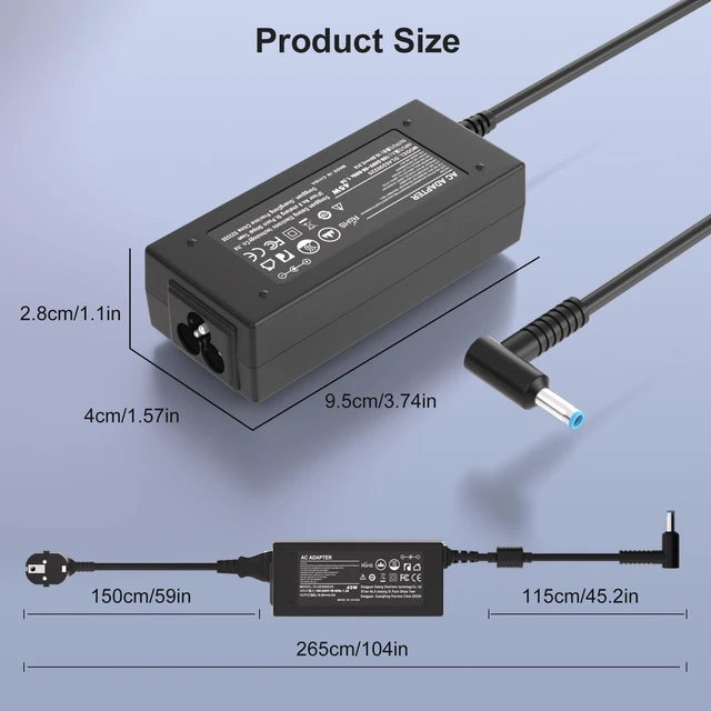 Alt view image 6 of 6 - 45W Charger for HP Model 15 Laptop: 15-dy 15-fd Power Cord Replacement Revive your HP 15 instantly! Snug 4.5mm blue tip guarantees no loose connections. Safely power up & get back to business