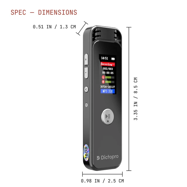 Alt view image 6 of 7 - X200 Digital Voice Activated Recorder with Playback, 16GB 1100H max capacity, 20H battery life, 10m range, password lock, A-B repeat, variable speed, USB-C charging