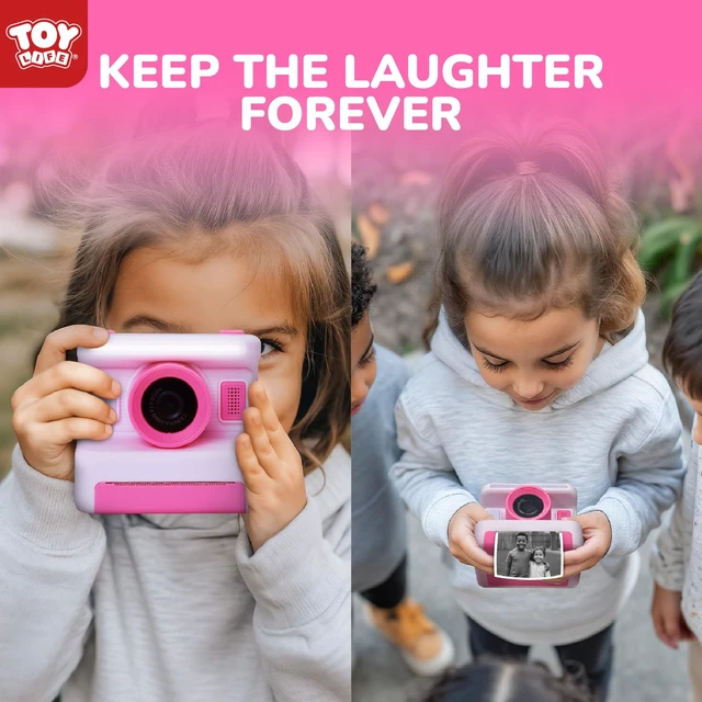 Alt view image 2 of 7 - Kids Instant Print Camera, 1080P, Ages 3-12, Pink 2.4 in screen, 3 paper rolls, 32GB card, 16x zoom, Type-C charging