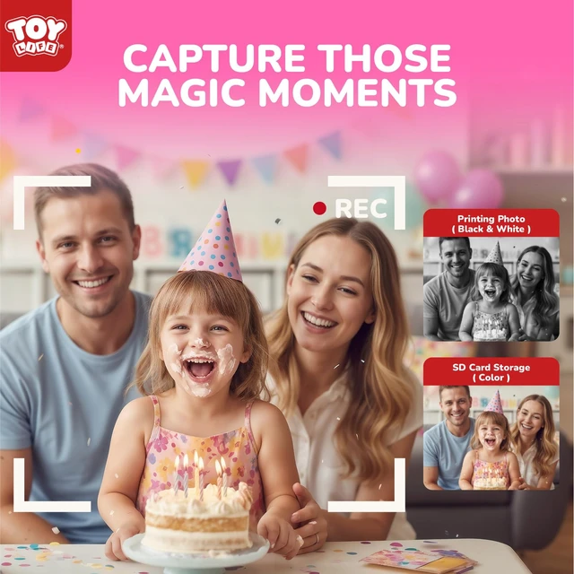 Alt view image 5 of 7 - Kids Instant Print Camera, 1080P, Ages 3-12, Pink 2.4 in screen, 3 paper rolls, 32GB card, 16x zoom, Type-C charging