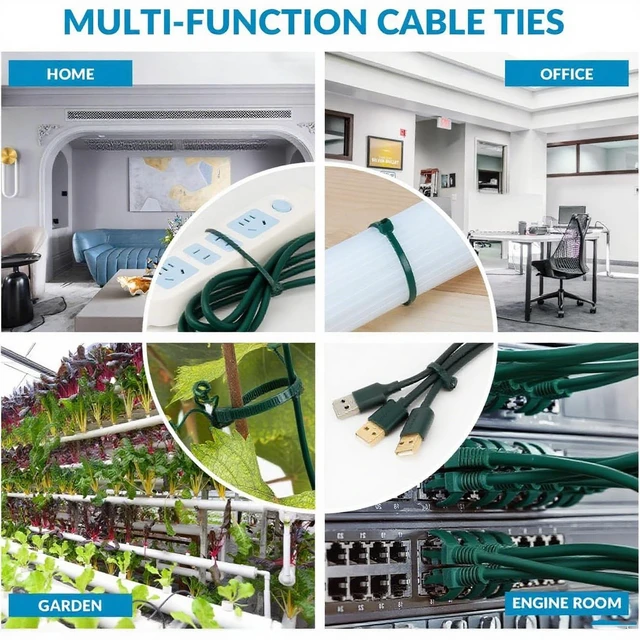 Alt view image 6 of 6 - Garden Green Zip Ties Assorted Size 1500 Pack, 4+6+8+10+12 Inch, Self-Locking UV Resistant Nylon Cable Ties Perfect for Home, Office, Garden and Workshop