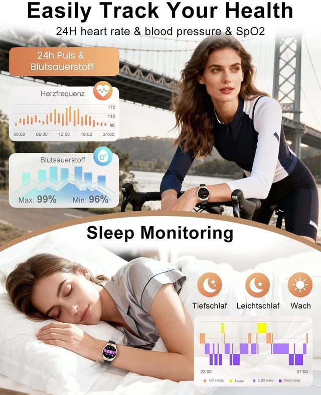 Alt view image 3 of 7 - Smart Watches for Women, 1.27" TFT Touchscreen Smartwatch Answer/Make Call, Activity Fitness Trackers with 120+ Sports/HR/Sleep/SpO2 Monitor, IP68 Waterproof for Android iOS (Gold Black)