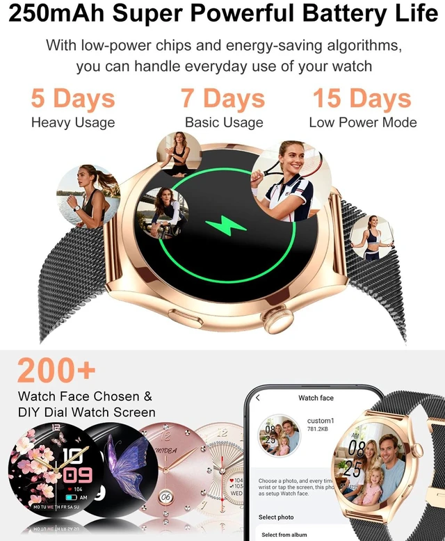 Alt view image 7 of 7 - Smart Watches for Women, 1.27" TFT Touchscreen Smartwatch Answer/Make Call, Activity Fitness Trackers with 120+ Sports/HR/Sleep/SpO2 Monitor, IP68 Waterproof for Android iOS (Gold Black)