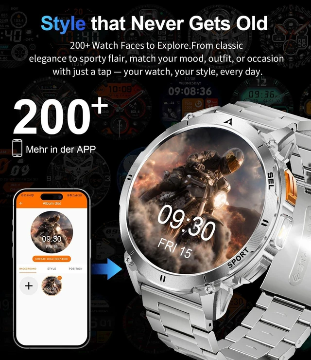 Alt view image 2 of 7 - Military Smart Watches for Men, Smart Watch with 730mAh/1.62" AMOLED Screen/Flashlight/Heart Rate/Sleep/Calling/110+ Sports Mode, Rugged Men's Fitness Tracker Watch for Android iOS,Silver