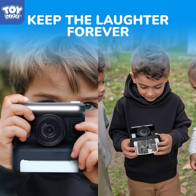 Alt view image 2 of 7 - Kids Instant Print Camera, 1080P, Ages 3-12, Black 2.4 in screen, 3 paper rolls, 32GB card, 16x zoom, Type-C charging