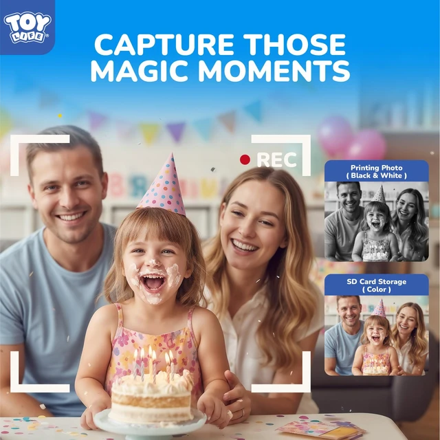 Alt view image 5 of 7 - Kids Instant Print Camera, 1080P, Ages 3-12, Black 2.4 in screen, 3 paper rolls, 32GB card, 16x zoom, Type-C charging