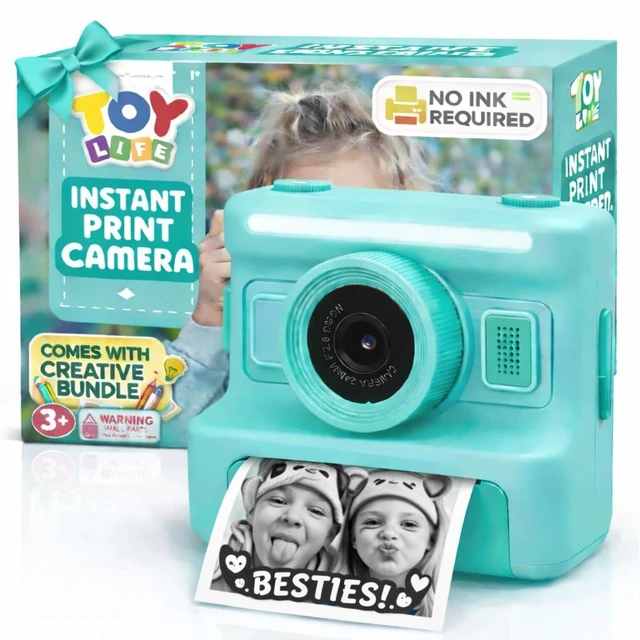 Main image of Kids Instant Print Camera, 1080P, Ages 3-12, Teal 2.4 in screen, 3 paper rolls, 32GB card, 16x zoom, Type-C charging
