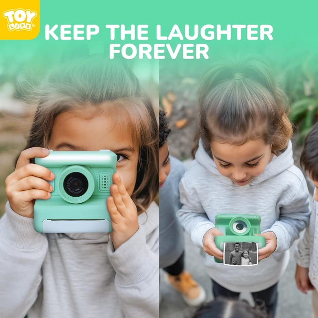 Alt view image 2 of 7 - Kids Instant Print Camera, 1080P, Ages 3-12, Teal 2.4 in screen, 3 paper rolls, 32GB card, 16x zoom, Type-C charging