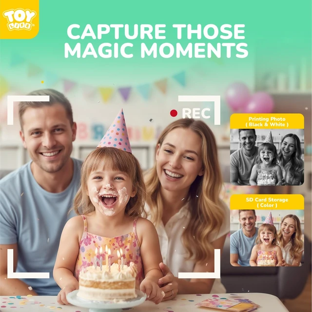 Alt view image 5 of 7 - Kids Instant Print Camera, 1080P, Ages 3-12, Teal 2.4 in screen, 3 paper rolls, 32GB card, 16x zoom, Type-C charging