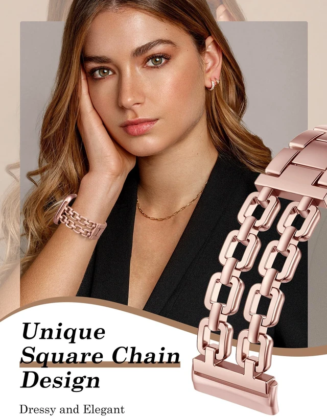 Alt view image 2 of 6 - Metal Band Compatible with Fitbit Versa 4 3/Sense 2 1 Bands Women Dressy Chain Strap Designer Stainless Steel Bracelet Wristband for Versa 3 4/Sense 2/Sense Smartwatch Accessories