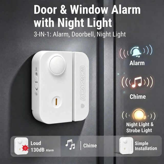 Alt view image 3 of 7 - 3-in-1 Personal Safety Door Alarm for Travel, at Home, or Window Security 130dB Loud Siren and Strobe Light, Portable Rechargeable with Doorbell and Night Light Flashlight (Snow)