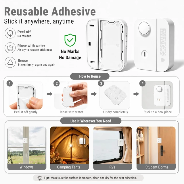 Alt view image 6 of 7 - 3-in-1 Personal Safety Door Alarm for Travel, at Home, or Window Security 130dB Loud Siren and Strobe Light, Portable Rechargeable with Doorbell and Night Light Flashlight (Snow)