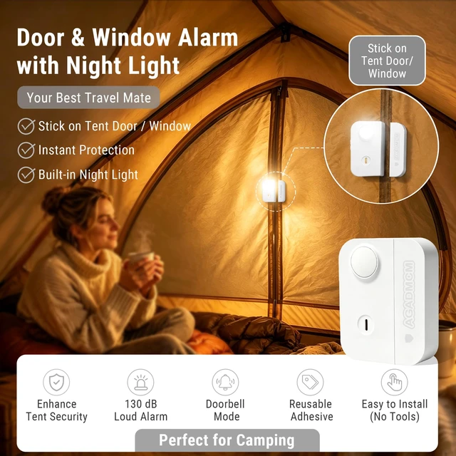 Alt view image 7 of 7 - 3-in-1 Personal Safety Door Alarm for Travel, at Home, or Window Security 130dB Loud Siren and Strobe Light, Portable Rechargeable with Doorbell and Night Light Flashlight (Snow)