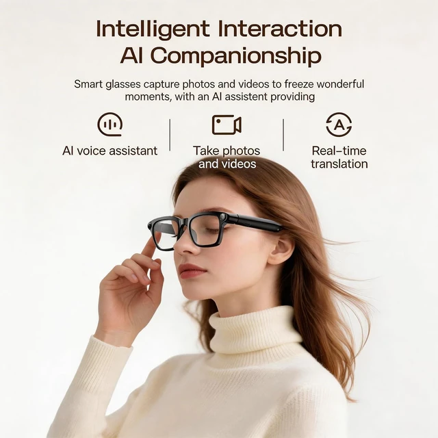 Alt view image 2 of 6 - Smart Glasses with Camera, 4K HD Video, 1080P Video Recording & Photo Capture, Open-Ear Bluetooth Audio, AI Translation & Voice Assistant, Dual Lens Wearable Sunglasses for Travel Sports