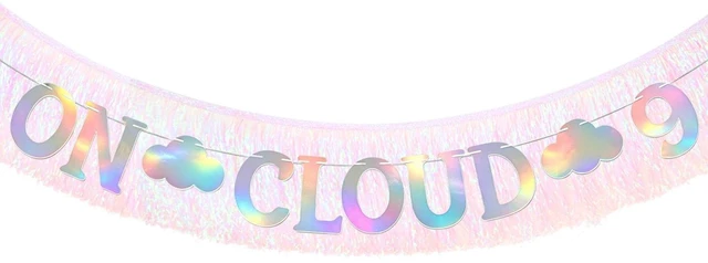 Main image of 2Pcs On Cloud 9 Birthday Decorations for Girls - Cloud 9th Birthday Party Banner, Bachelorette Party Decorations, Iridescent Foil Fringe Curtain Backdrop