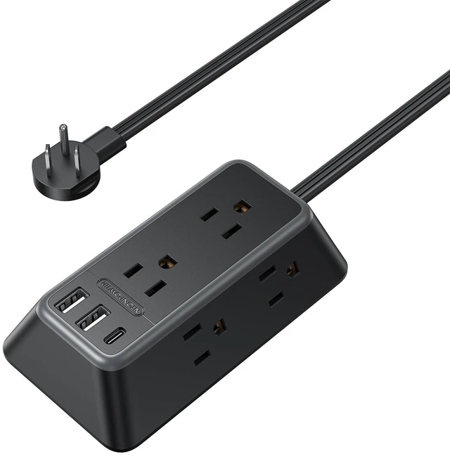 Main image of 10FT Black Extension Cord, Power Strip with 6 Outlets & 3 USB Ports (1USB C), 3 Side Outlet Extender, Wall Mounted Extension Cord for Home Office Living Room
