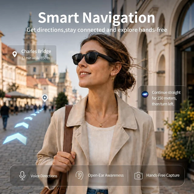 Alt view image 6 of 7 - AI Smart Glasses with 8MP Camera 4K Video Recording Anti-Shake Open Ear Bluetooth Glasses for Men Women, AI Voice Control Translation, Outdoor Sports Cycling Travel