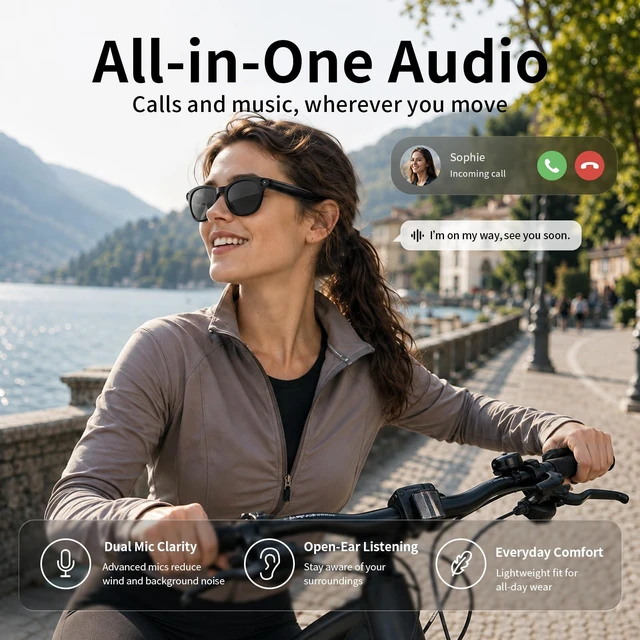 Alt view image 3 of 7 - AI Smart Glasses with 8MP Camera 4K Video Recording Anti-Shake Open Ear Bluetooth Glasses for Men Women, AI Voice Control Translation, Outdoor Sports Cycling Travel