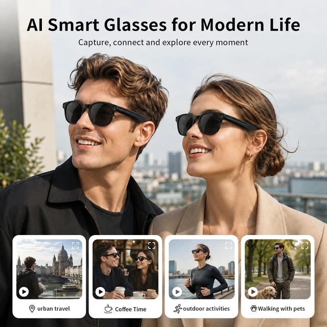 Alt view image 2 of 7 - AI Smart Glasses with 8MP Camera 4K Video Recording Anti-Shake Open Ear Bluetooth Glasses for Men Women, AI Voice Control Translation, Outdoor Sports Cycling Travel