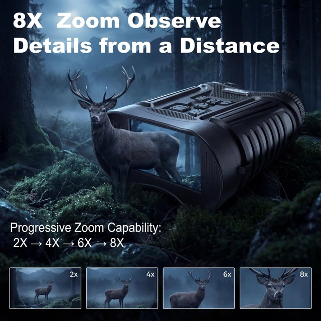 Alt view image 6 of 7 - 4K HD Digital Night Vision Binoculars for Adults, 8X Zoom 2000FT IR Viewing Range, 3-inch Screen Night Vision Goggles with External Flashlight for Camping & Outdoor Observation Black