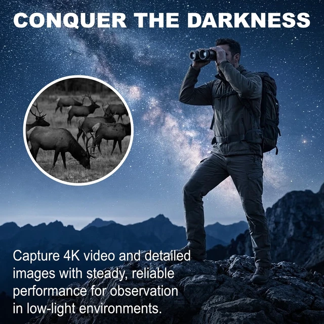 Alt view image 5 of 7 - 4K HD Digital Night Vision Binoculars for Adults, 8X Zoom 2000FT IR Viewing Range, 3-inch Screen Night Vision Goggles with External Flashlight for Camping & Outdoor Observation Black