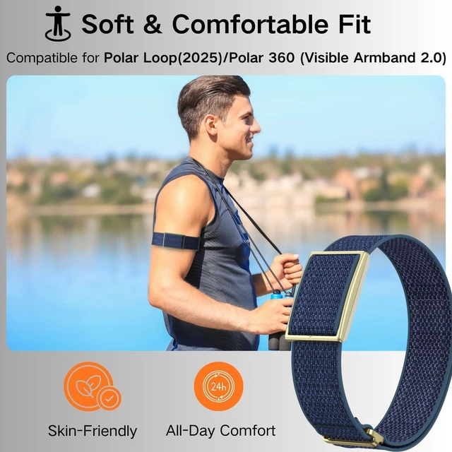 Alt view image 7 of 7 - Bicep Bands Compatible for Polar Loop (2025) / Visible Armband 2.0 Straps Nylon Hook & Loop Weave Breathable Replacement Sport Arm/Ankle Wristbands with Buckle-No Tracker