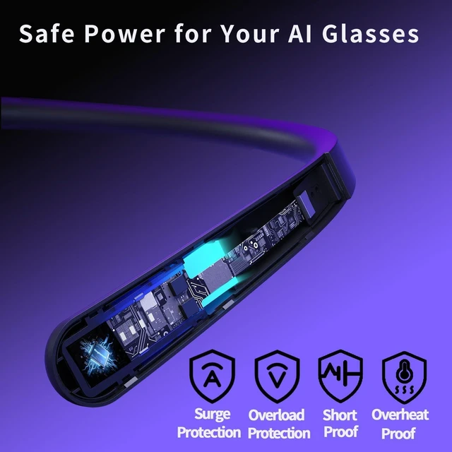 Alt view image 3 of 7 - Battery Pack for AI Smart Glasses - Compatible with Rayneo X3 Pro Ultra-Light Hanging Neckband Power Bank, Universal USB-C Backup Energy Supply