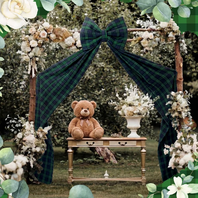 Alt view image 5 of 6 - Giant Tartan Plaid Bow Decor Blue Green OversizedBows Decoration Tartan Plaid Giant Bow for Room Wall Backdrop 75x18 Inch Ribbon Tie for Baby Shower Gender Revealed Wedding Birthday