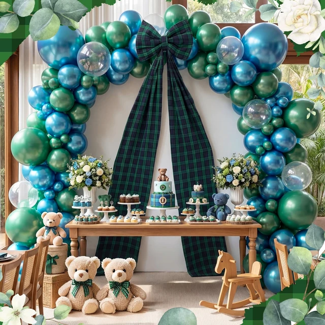 Alt view image 2 of 6 - Giant Tartan Plaid Bow Decor Blue Green OversizedBows Decoration Tartan Plaid Giant Bow for Room Wall Backdrop 75x18 Inch Ribbon Tie for Baby Shower Gender Revealed Wedding Birthday