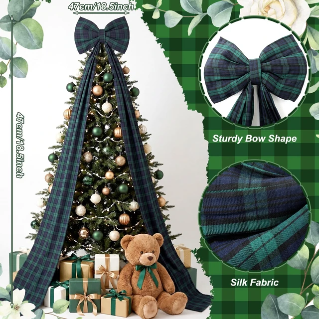 Alt view image 3 of 6 - Giant Tartan Plaid Bow Decor Blue Green OversizedBows Decoration Tartan Plaid Giant Bow for Room Wall Backdrop 75x18 Inch Ribbon Tie for Baby Shower Gender Revealed Wedding Birthday