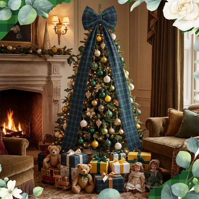 Alt view image 6 of 6 - Giant Tartan Plaid Bow Decor Blue Green OversizedBows Decoration Tartan Plaid Giant Bow for Room Wall Backdrop 75x18 Inch Ribbon Tie for Baby Shower Gender Revealed Wedding Birthday